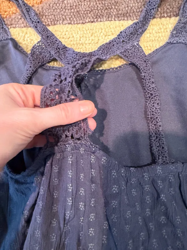 American Eagle Outfitters Grey Mini Sundress / Coverup Dress Crochet Tassel S - Image 6