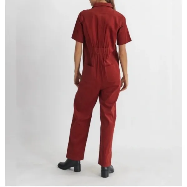 All Row Rust Red Corduroy Utility Jumpsuit Short Sleeve Zip Front PM1070 Large - Image 11