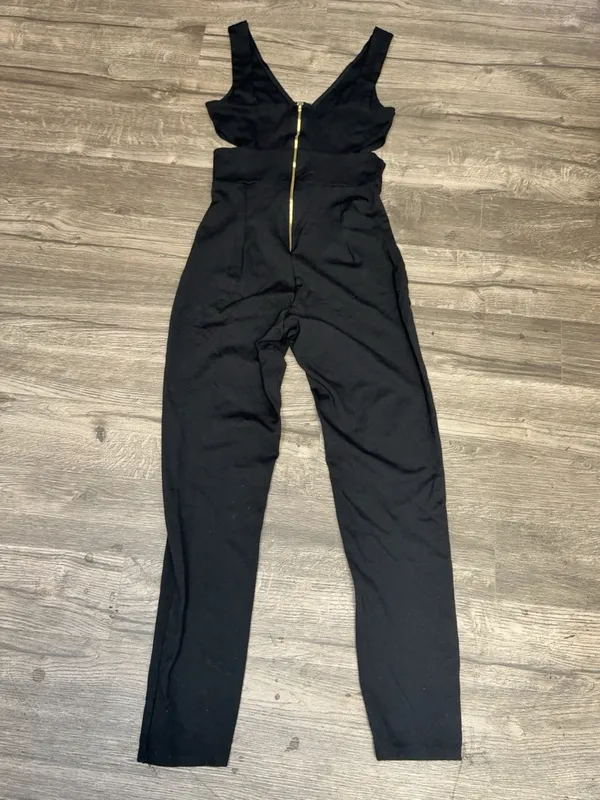 Rolla Coster Black Cutout Jumpsuit Gold Zip V-Neck Size S - Image 5