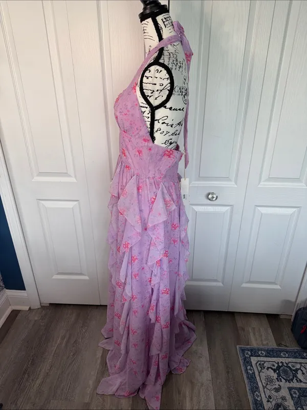 Altar'd State Lavender Pink Floral Halter Maxi Dress - Image 9