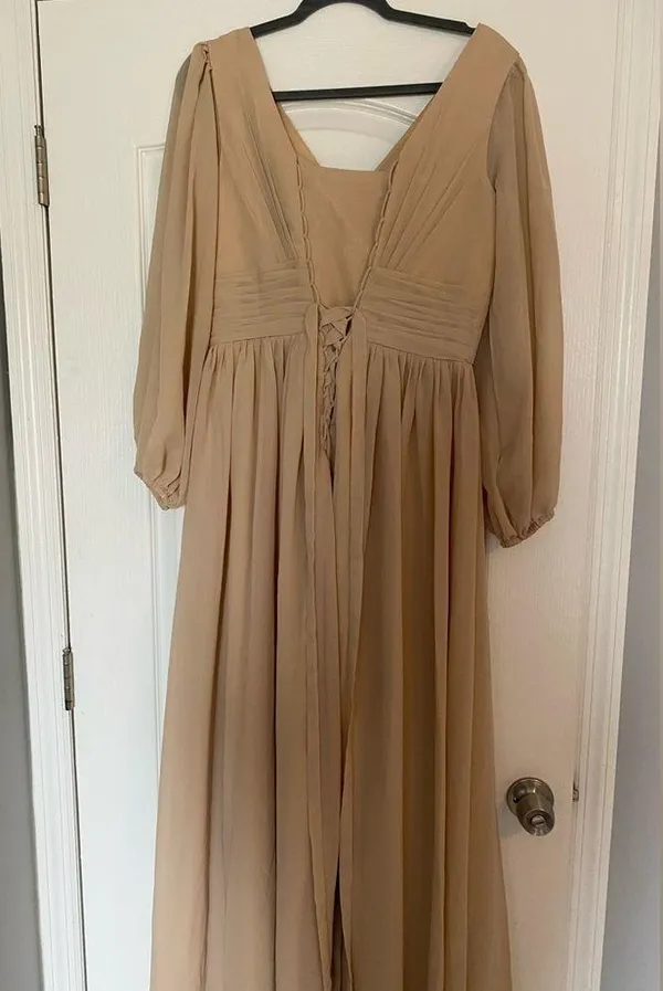Long sleeve tan maxi formal dress Size M - Image 4