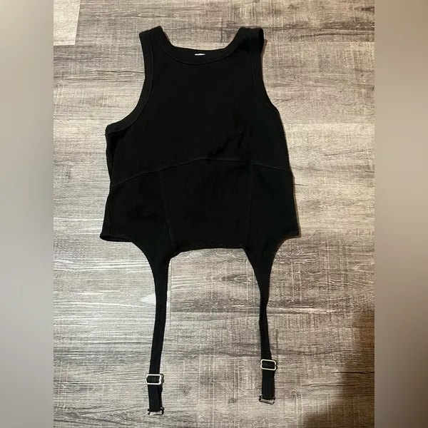 GARAGE Ribbed Garter Tank Top in Black - Image 2
