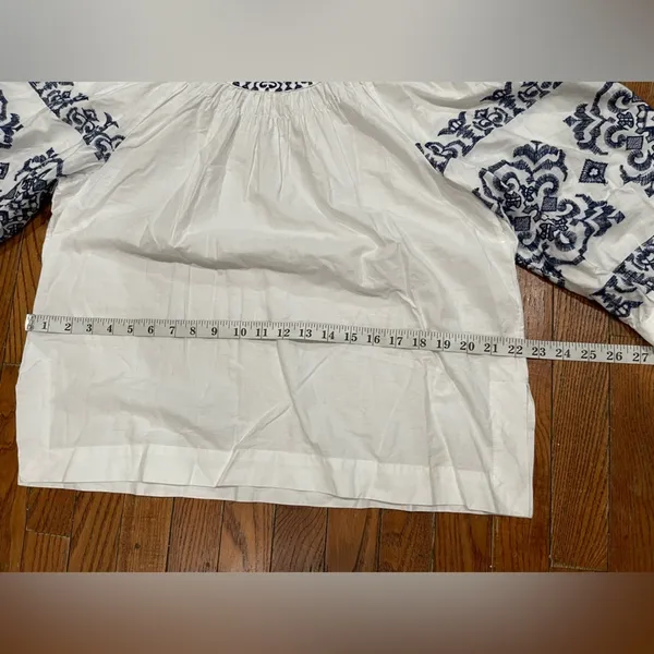 Tommy Hilfiger White and Blue Embroidered Blouse - Image 9