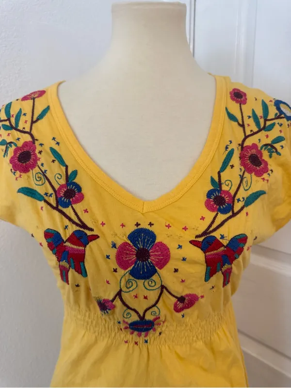 Johnny Was Cotton Embroidered Dress Sundress Boho Floral Hummingbird XS *Flaw* - Image 2