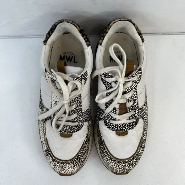 Madewell MWL Size 7.5 Kickoff‎ Trainer Sneaker Leather Calf Hair Lace Up Shoes - Image 6
