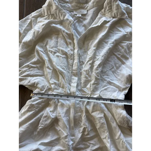 Mable Linen Blend Collared Button Up Short Romper White‎ Size L White Size L - Image 3