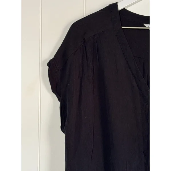 Orvis Black Rayon Button Front Blouse Relaxed V Neck Top Women’s Large - Image 6