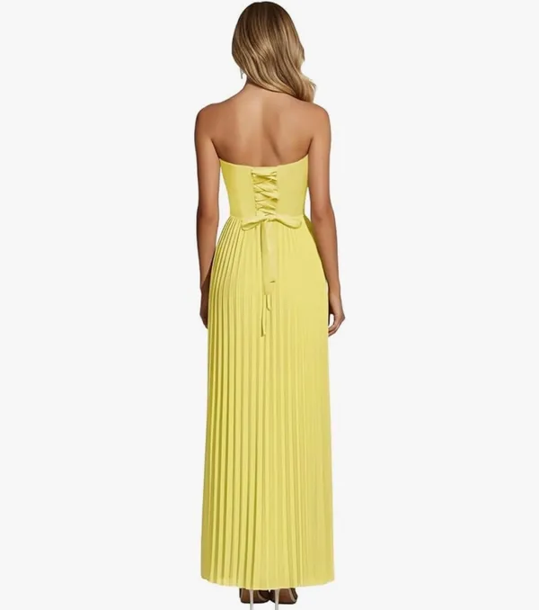 White Maxi Formal Dress With Pleated Design - Image 2