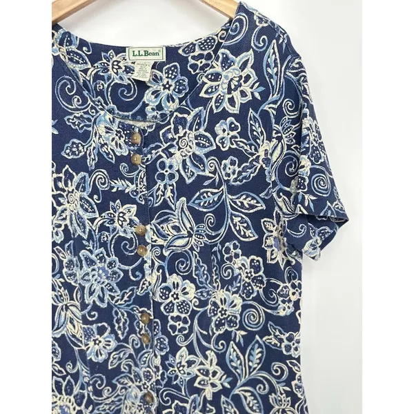Vintage LL Bean Floral Blue Cotton Maxi Button Dress‎ Large Cottagecore Feminine - Image 2