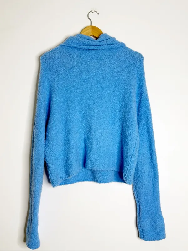 Free People Stormy Pullover Sweater Blue Cowl Neck Fuzzy Large - Image 7