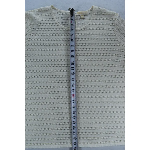 Michael Kors Cream Open Knit Ruffle Cuff Sweater XL Off White Long Sleeve Top - Image 8
