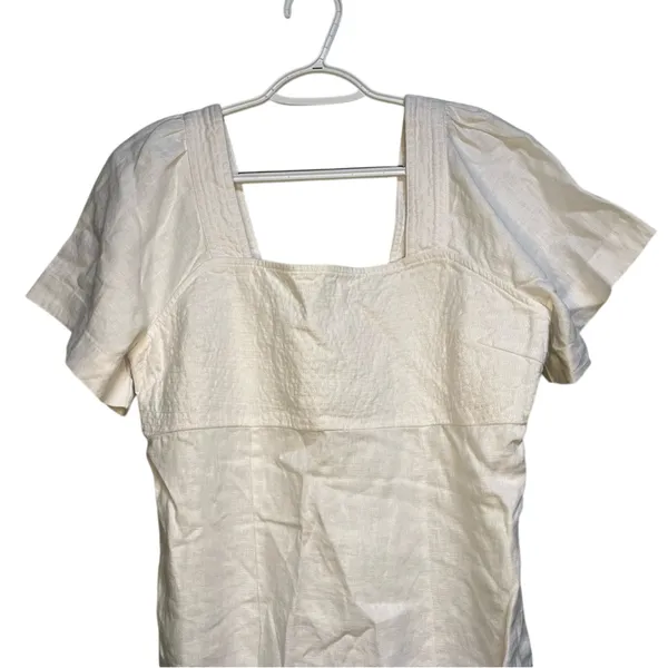 Madewell Linen Square Neck Short Sleeve Mini SZ 8 Little White Dress Bride Smock - Image 4