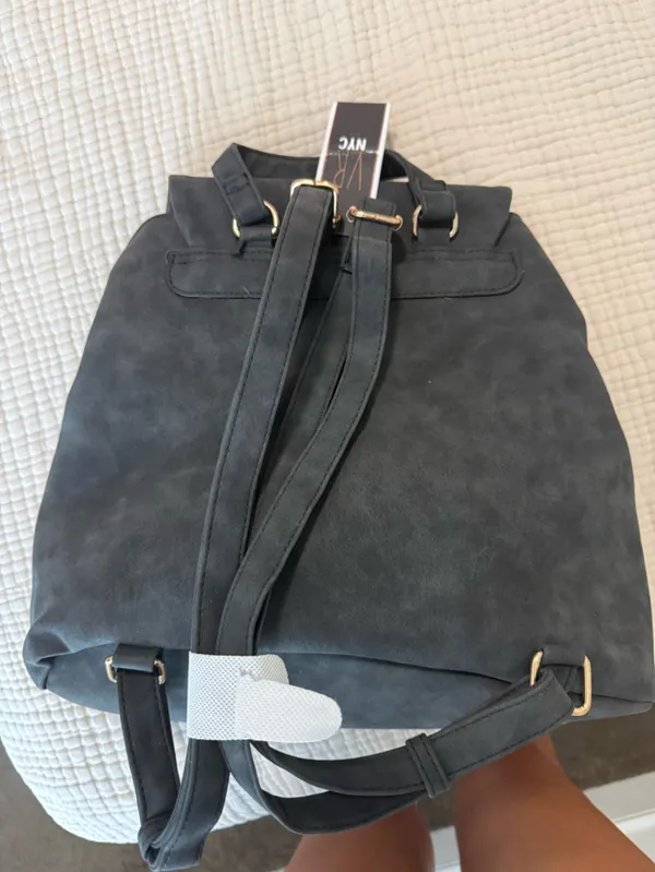 Women's Slate Gray Hex Flap Backpack with Zip Accent Black - Image 3