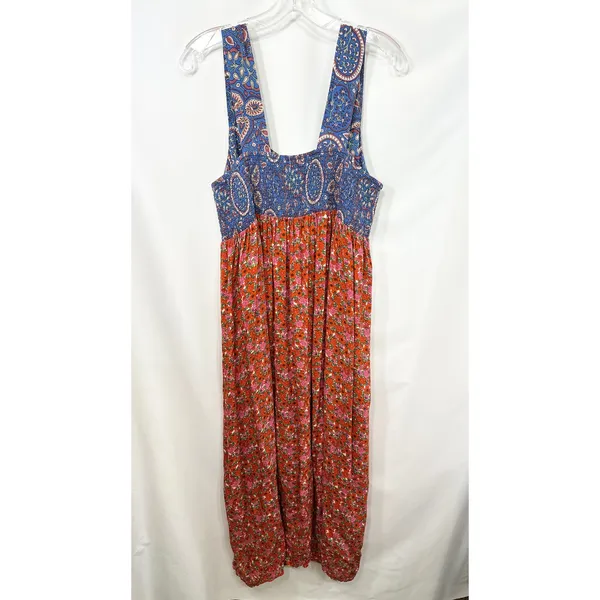 Natural Life XL Tricia Maxi Dress Blue Paisley Red Floral Boho Cottagecore‎ 1836 - Image 3