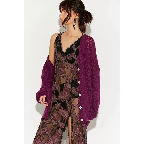 NWT!! FREE PEOPLE Marina SoftSpun Cardi Cardigan Sweater Purple Wine Alpaca S - Image 5