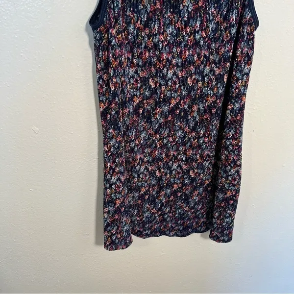 Knit Works Women's Juniors Size XL Ribbed Tank Top‎ Navy Blue Floral Stretch Y2K - Image 7