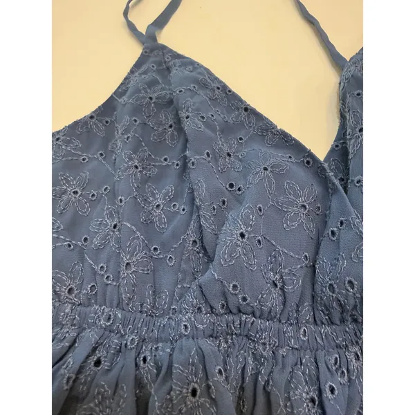 Hollister Blue Eyelet Floral Cami Top Surplice Peplum Empire Waist XS - Image 4