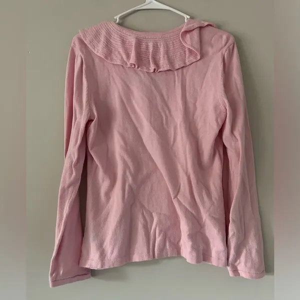 Lauren Ralph Lauren Pink Ruffle Collar Blouse Top Size Medium Preppy Workwear - Image 2