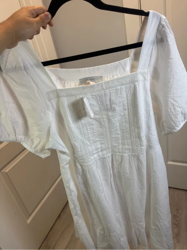 Loft Women's Dress White Midi Cotton NWT Size L Puff Sleeve - Image 7