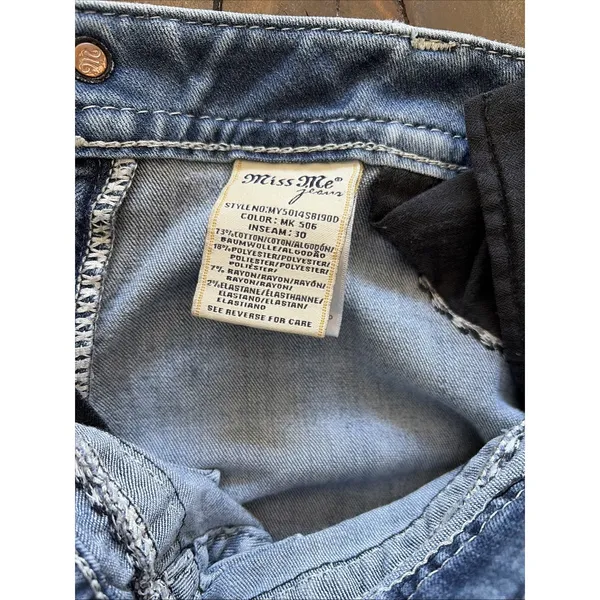 Miss Me Mid Rise Slim Bootcut Womens Size 31 Blue Jeans Y2K Embellished Denim - Image 6