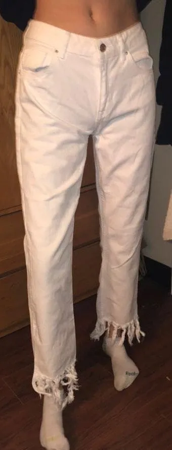 ZARA White Fringe Jeans - Image 2