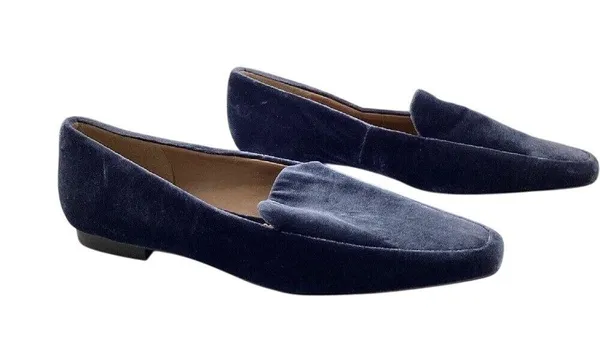 Sam Edelman Emelie Square Toe Loafers Womens Size 6.5 Velvet Slip On Blue Flats - Image 6