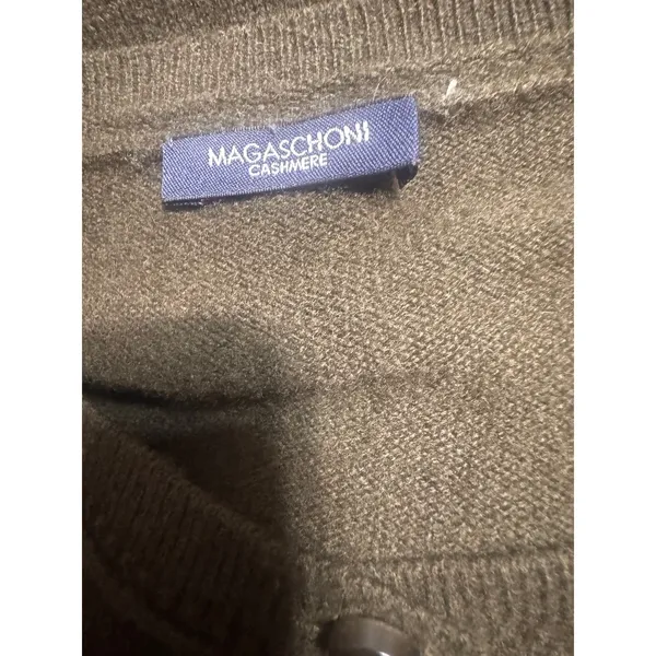 Magashoni Cashmere Cardigan Sweater Olive Green Button Front Crew Neck Womens - Image 6
