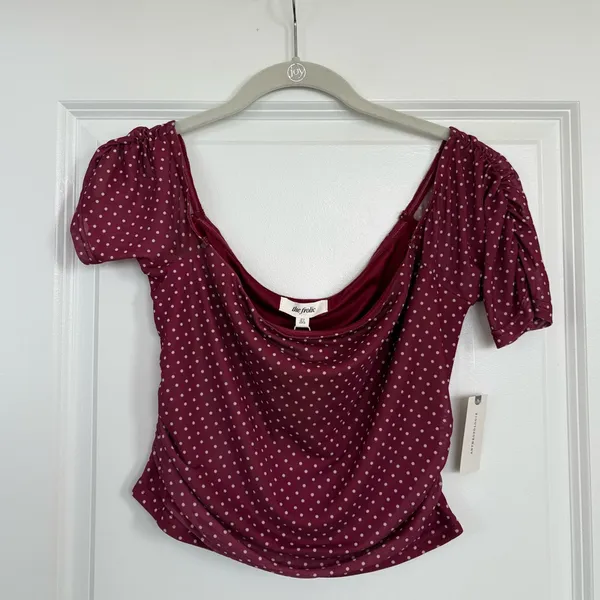 NWT Anthropologie The Frolic Polly Polka Dot Off-the-Shoulder Mesh Top Size XL - Image 3