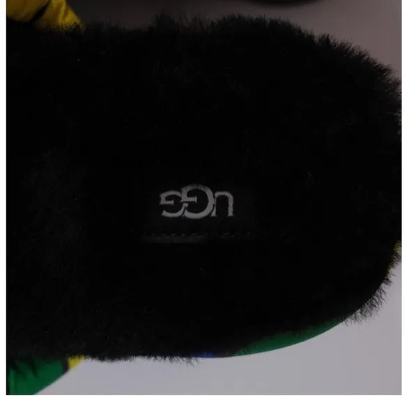 UGG Rainbow Puff Platform Slide Slippers with Black Plush - Image 4