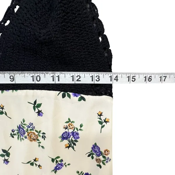 Zara Crochet Satin Maxi Slip Dress Black Cream‎ Lavender Floral Boho Festival S - Image 10