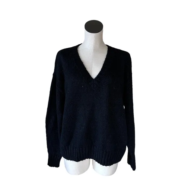 NWOT LAUREN RALPH LAUREN Black Metallic Thread Ribbed Long Sleeve Sweater - Image 8