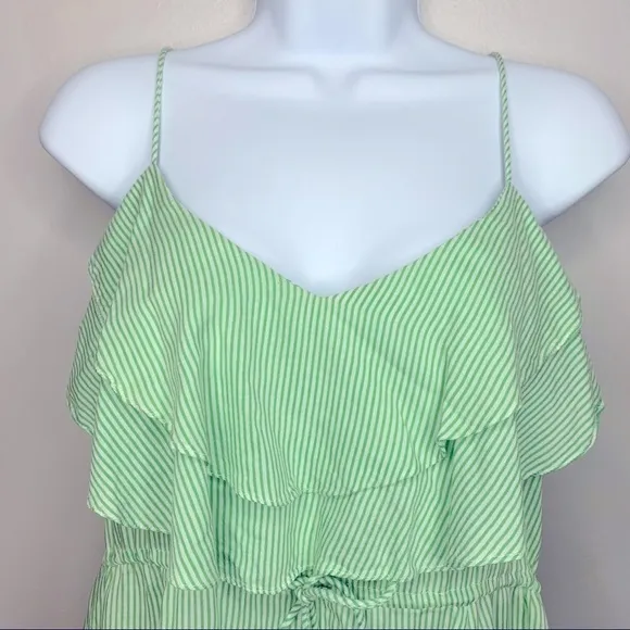 Free People Flutter Away Green Stripe‎ Ruffle Dress Size S - Image 6