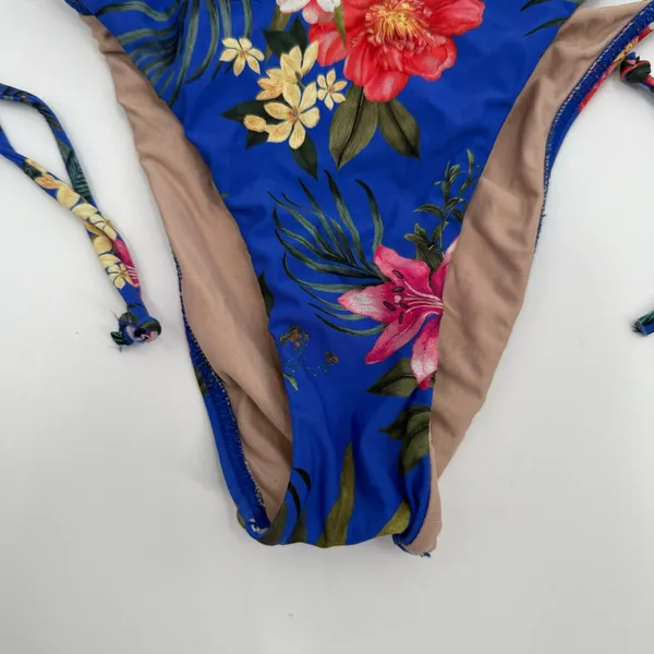 PQ SWIM PILYQ Bikini Bottoms SZ Small Boca Tie String Teeny NEW NWOT Blue Floral - Image 7
