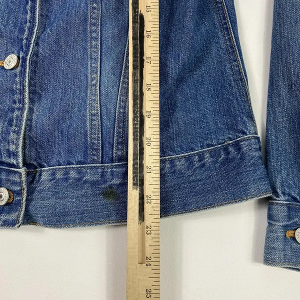 GAP Jeans Denim Trucker Jacket Womens Large Blue Button Front Monogram DJB Faded - Image 9