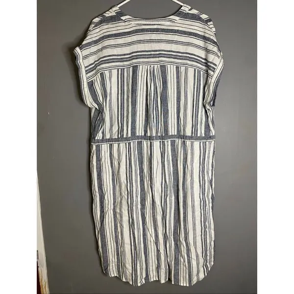 Time & Tru Striped Linen Blend Dress Pockets Coastal Nautical Cottagecore L - Image 7