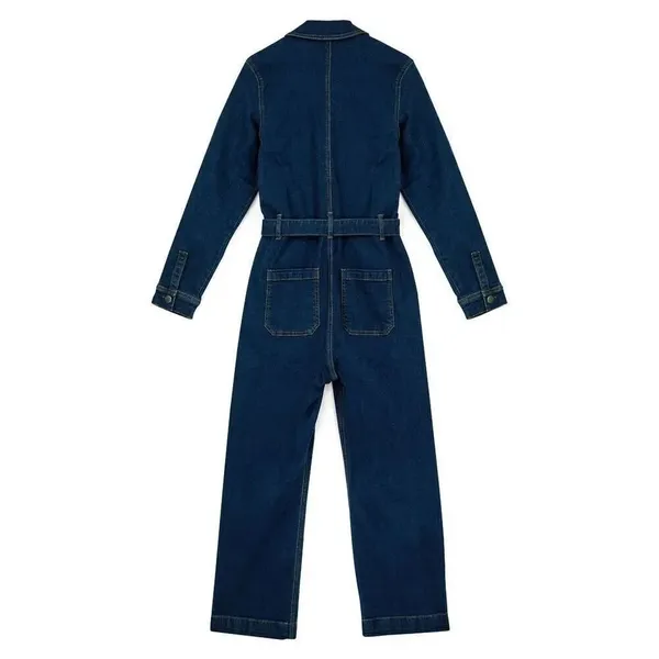 Womens Joanie Clothing MacDougal Indigo Denim Jean LS Jumpsuit Boilersuit Sz 14 - Image 3