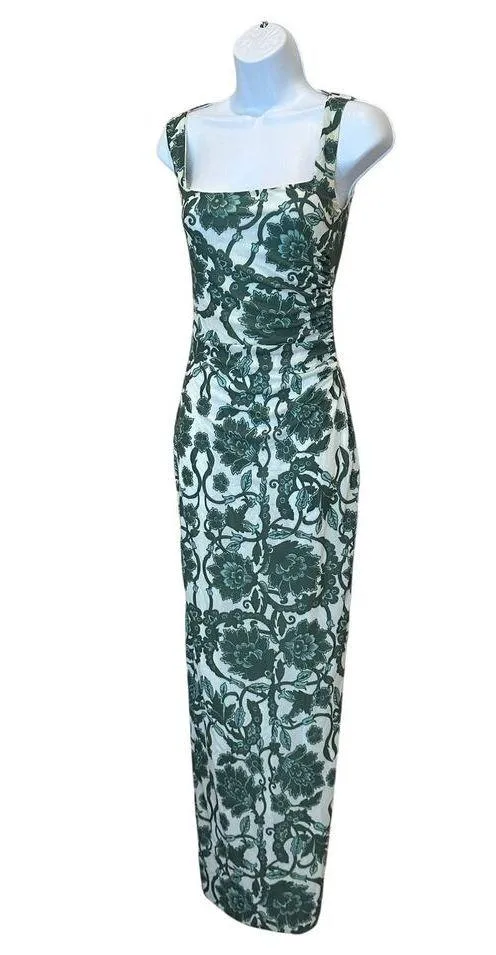 Rumer Green Floral Maxi Slip Dress SMALL Mesh Bodycon Designer Maya $279 NEW - Image 5