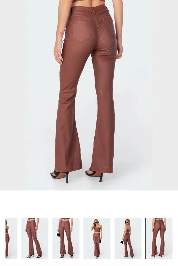 Brown Leather Pants Edikted Flare Petite - Image 2