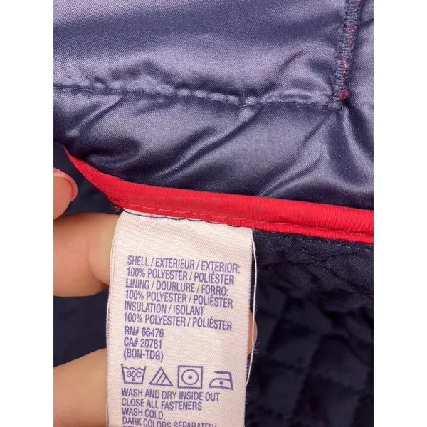 Tommy Hilfiger Quilted Jacket Womens Medium Red Corduroy Trim Barn Coat‎ 4758 - Image 6