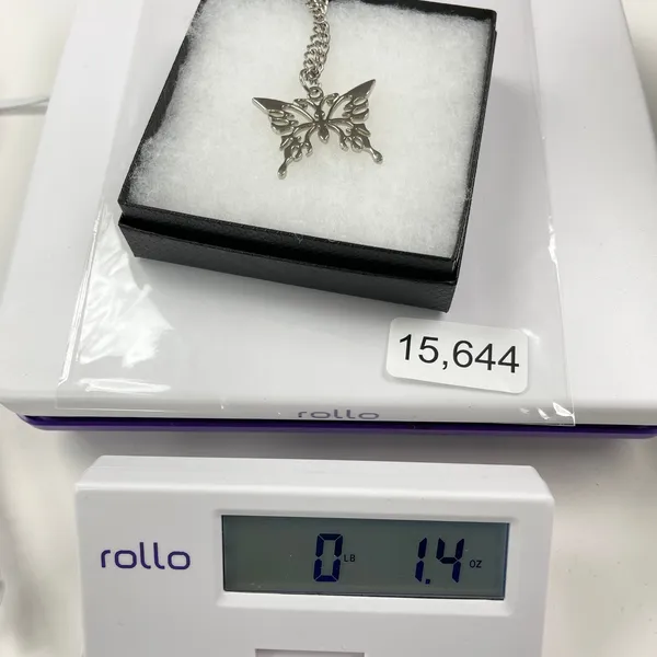 Butterfly Pendant Necklace Silver Tone Cyber Y2K Goth Alt Festival Fairy McBling - Image 9