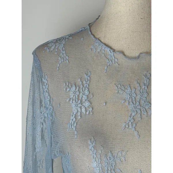Beverly and Beck PacSun Lace Mesh Top Women Small Blue NWT Sheer Fairycore Y2K - Image 8