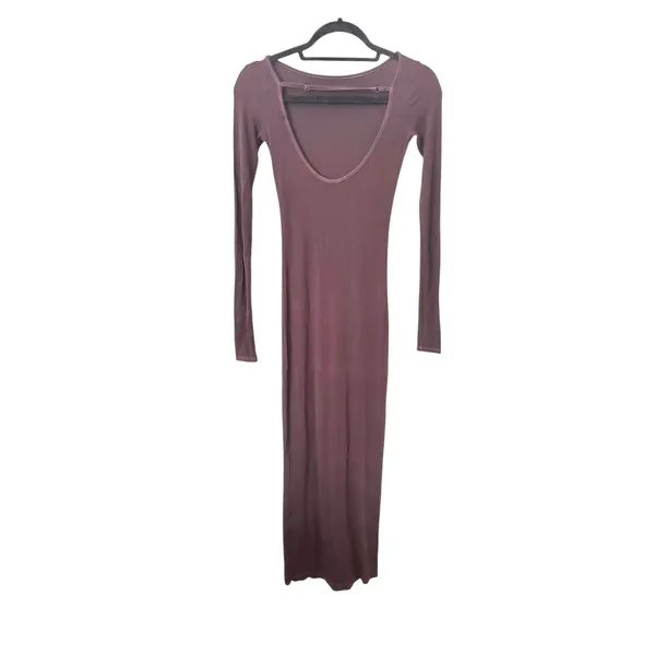 ENZA COSTA Ribbed Knit Scoopback Midi Dress Bitter Brown X-Small‎ - Image 5