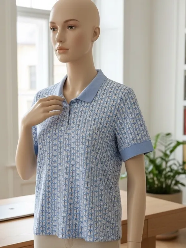 Maeve by Anthropologie, Butterfly Print Polo, Women, L, Preppy, Blue - Image 4