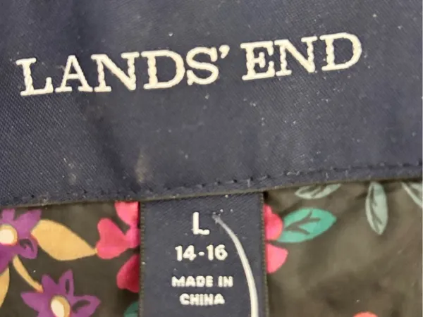 Lands' End Floral Quilted Packable Puffer Jacket Black Multi Zip L 14-16 - Image 5