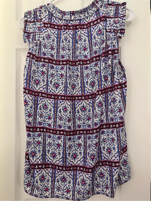 LOFT Printed Sleeveless Top - White with Blue & Burgundy - Image 6