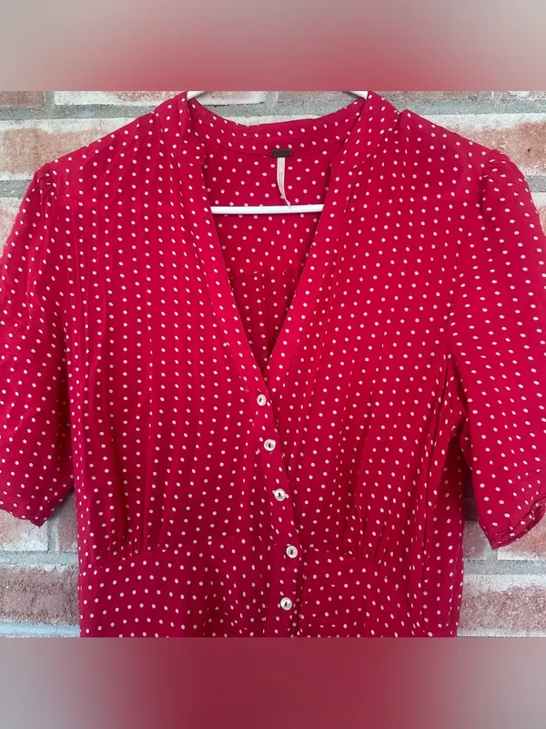Free People Polka Dot Dress Women’s Small Red White Retro Flounce 1950s Funky - Image 3
