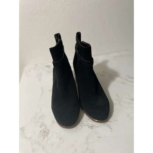 Gianni Bini Ankle Boots Womens 6.5 Black Suede Leather Buckle Block Heel Booties - Image 4