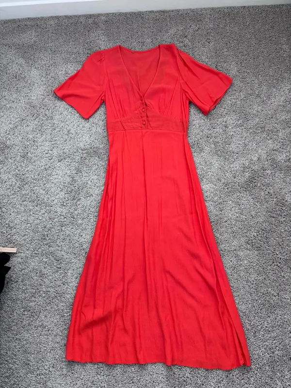 ASOS, New Look v neck flutter sleeve midi dress in bright orange - Image 2