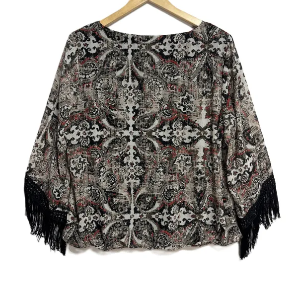 AGB‎ Blouse Multicolor Fringe Boho-Chic Southwestern Festival Party Artsy 2X - Image 4