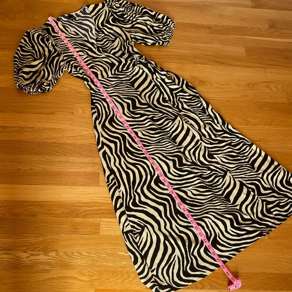 Gina Tricot Midi Wrap Dress Size 34 Zebra Animal Print Puff Sleeve V Neck - Image 6